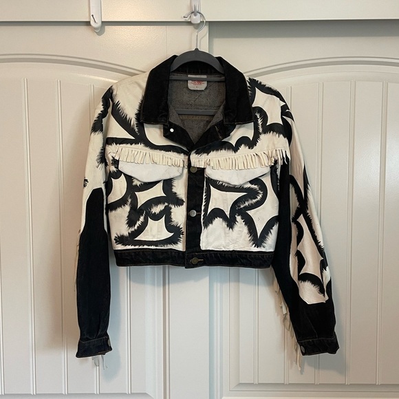 Vintage Jackets & Blazers - Vintage fringe leather jacket black and white size small